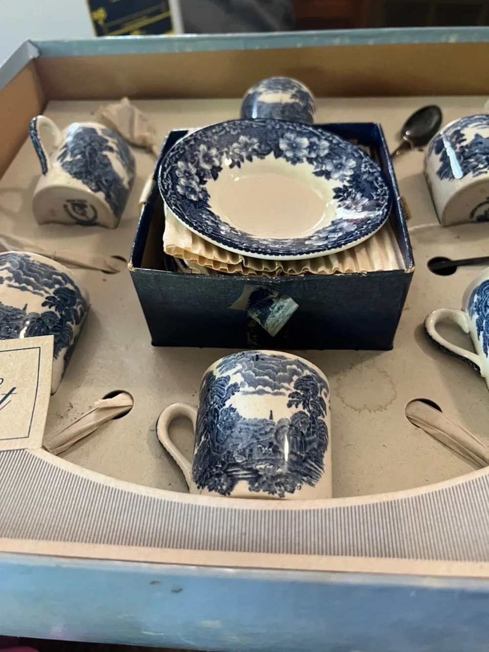 Extremely Rare-After Dinner Blue & White Coffee Set-Enoch Wedgwood-Original box - Picture 13 of 15
